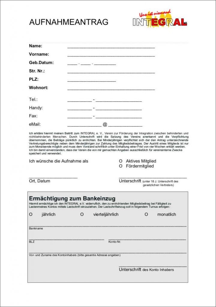 Aufnahmeantrag